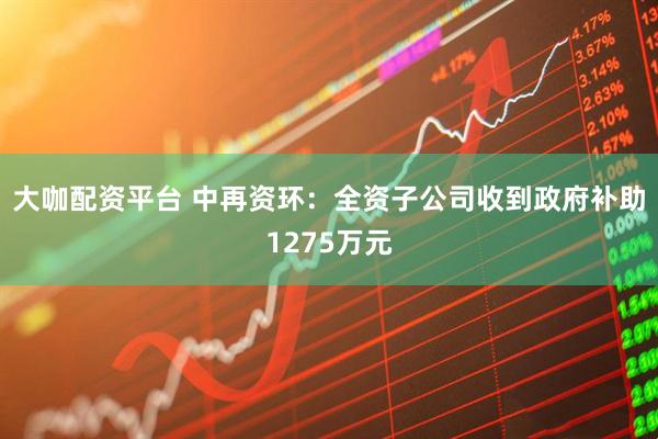 大咖配资平台 中再资环：全资子公司收到政府补助1275万元